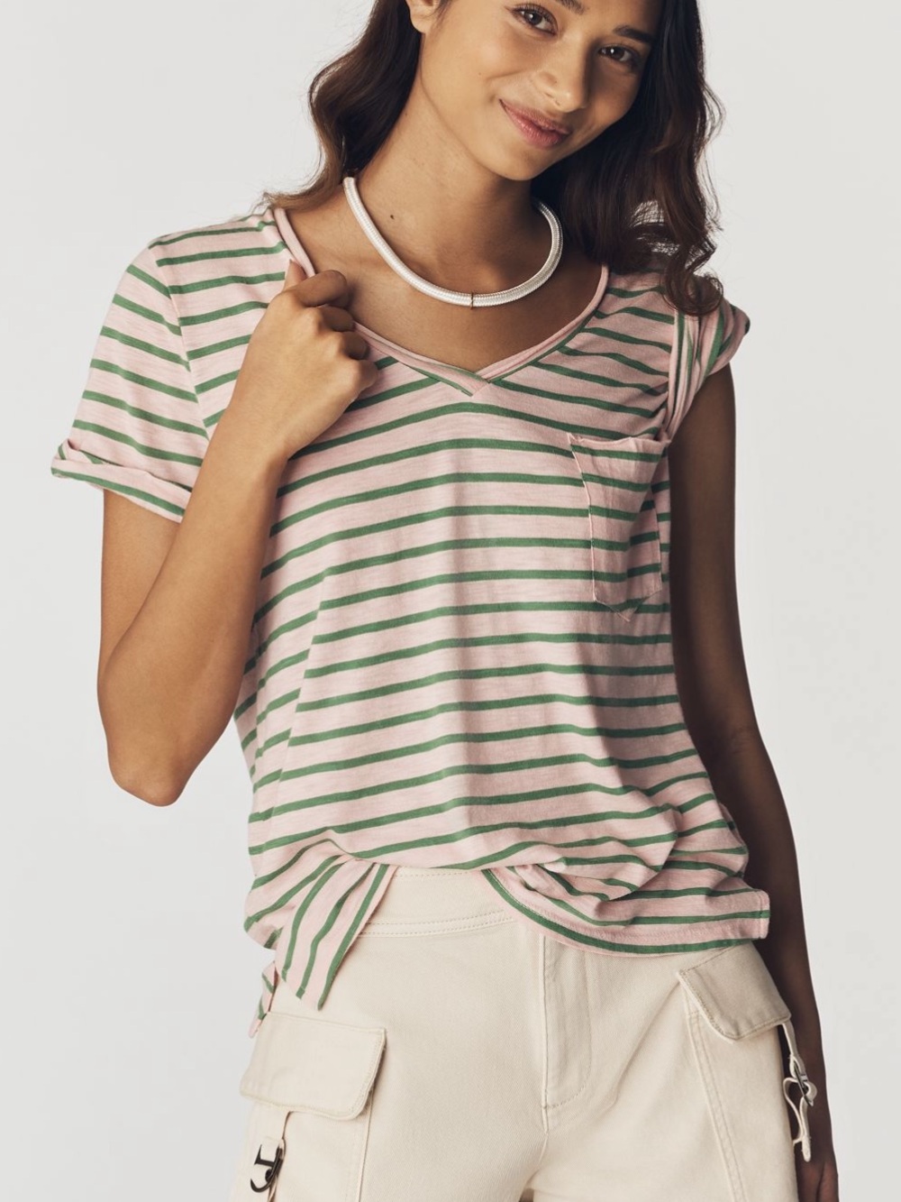 Pilcro casual v neck striped tee